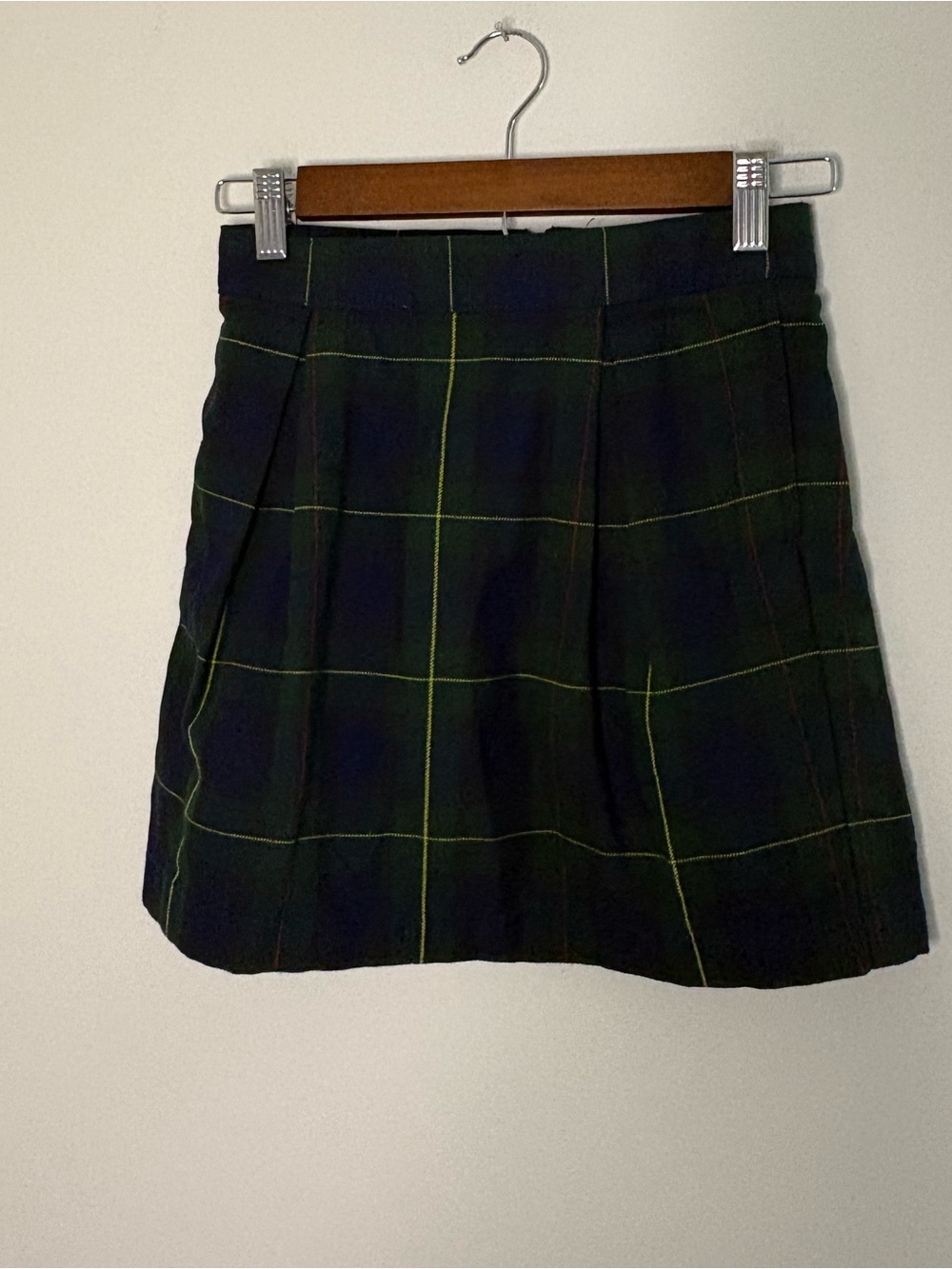 Lands End Girls Green Navy Plaid School Uniform Skirt Size 7 A-Line Zip